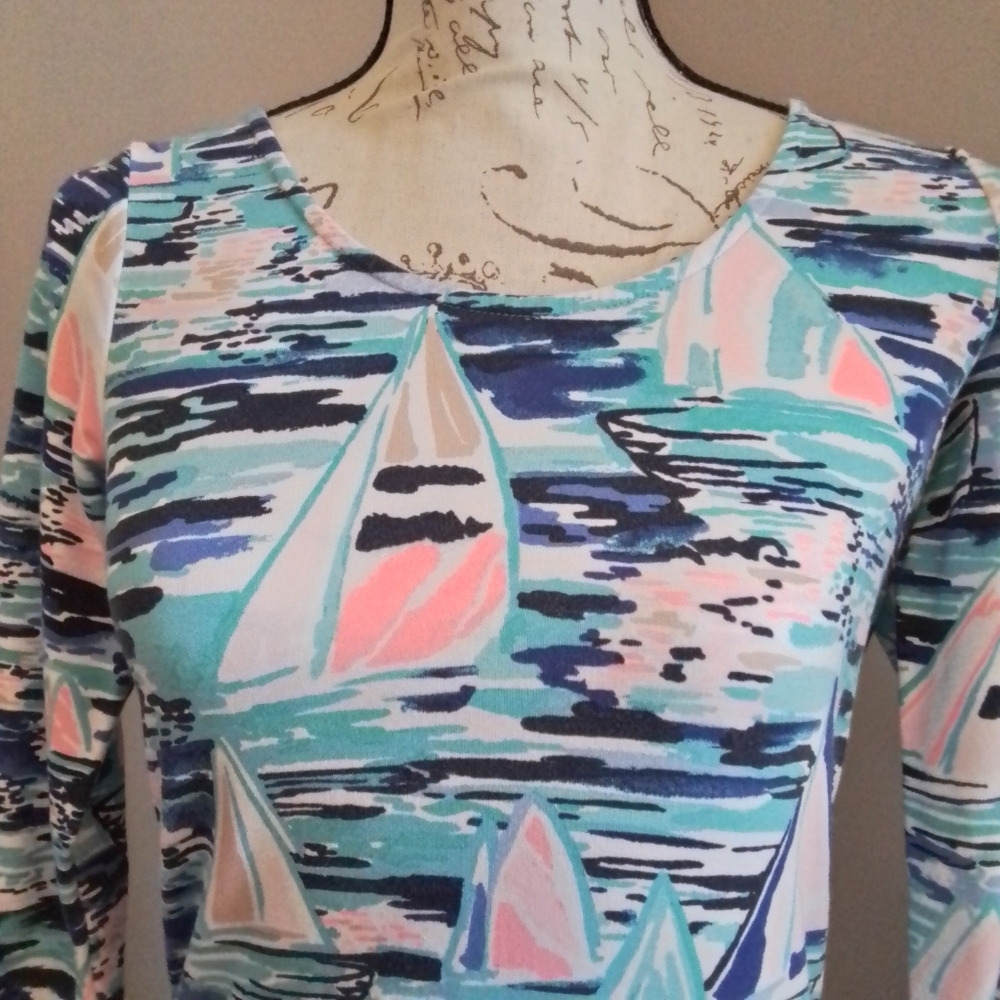 Lilly Pulitzer Tammy UPF 50+ Pier Pressure Print 3/4 Sleeve Dress Multicolor  XS - Picture 7 of 12